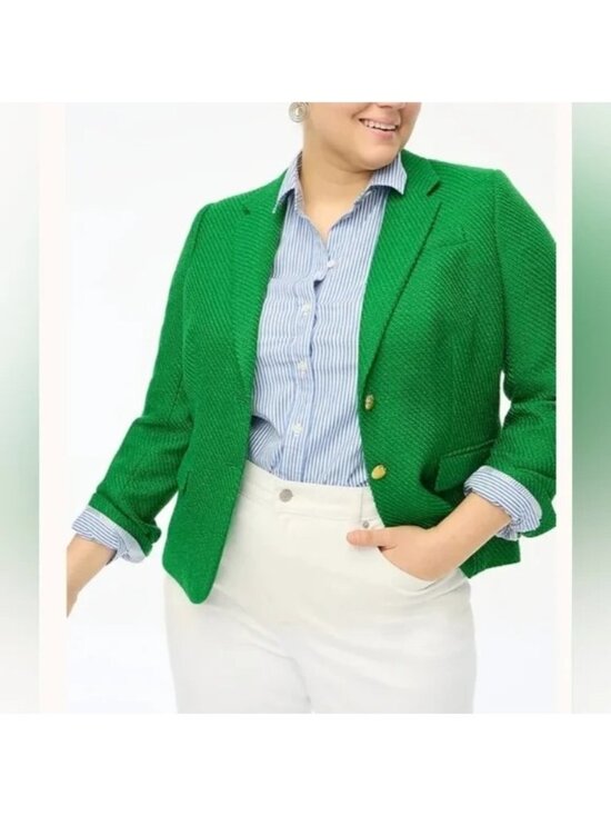 J.Crew Jackets & Blazers - J.Crew Green Tweed Schoolboy Blazer Size 18 Gold Button Lined Classic Style